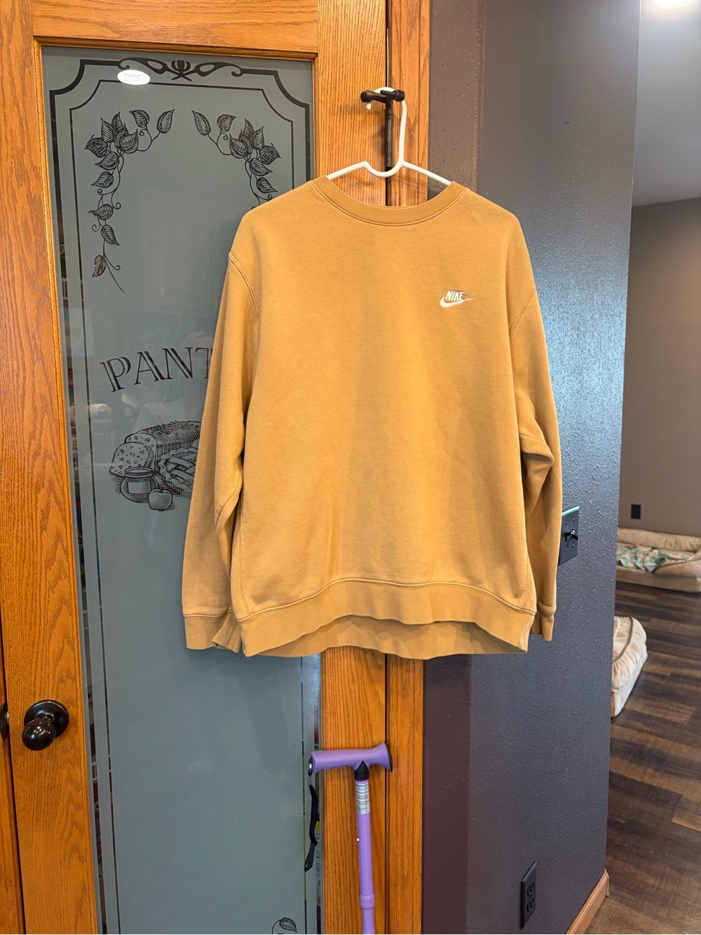 Nike Men’s Crewneck Sweatshirt in Camel Tan with White Logo